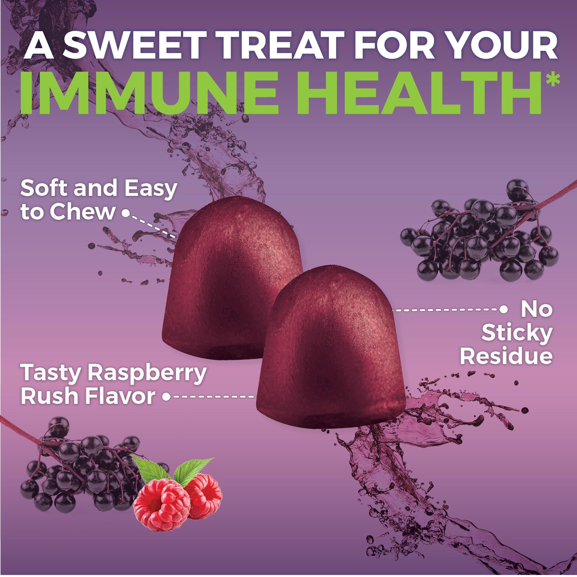 Viva Naturals Organic Sambucus Elderberry Gummies with Zinc and Vitamin C (120 Count) - 3 in 1 Black Elderberry Gummies for Adults Immune Support, Chewable Elderberry Supplements, Immunity Gummies