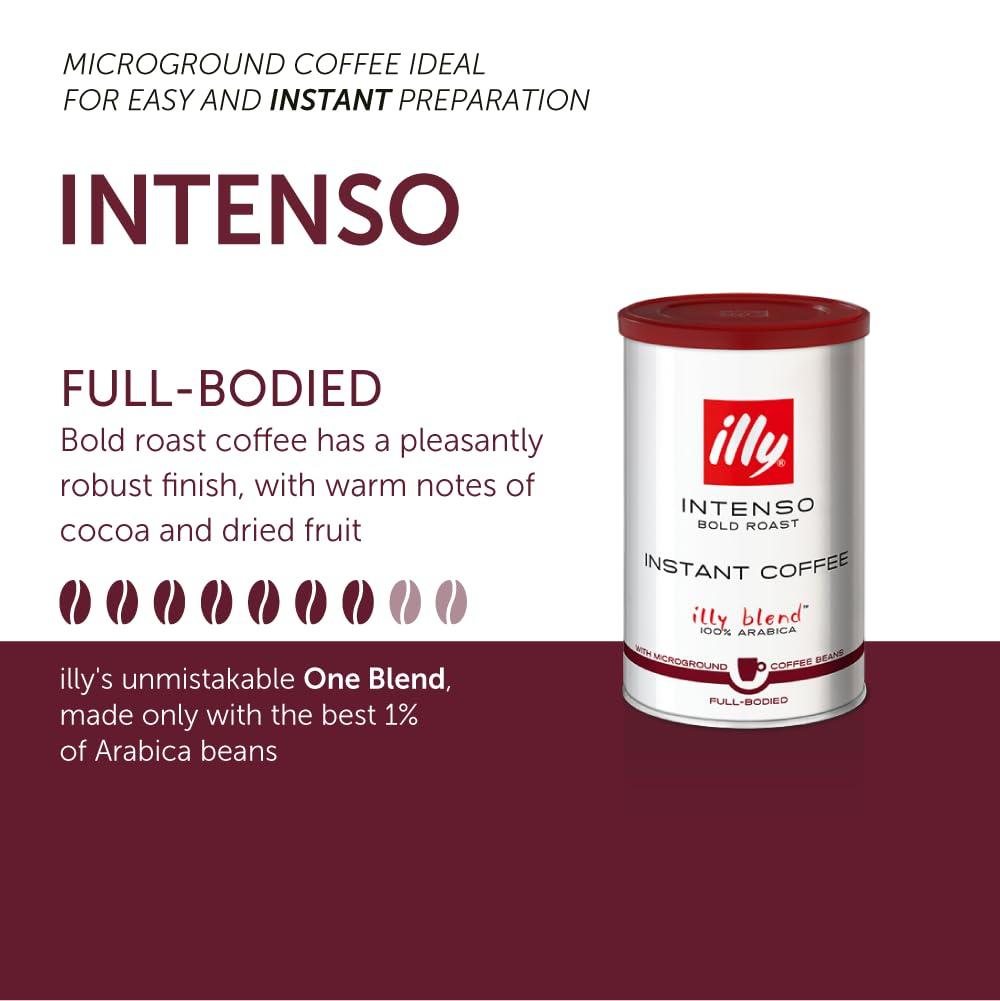 Illy illy Instant Coffee- 100% Arabica Coffee Intenso Dark Roast Warm Notes Of Cocoa & Dried Fruit - Easy Preparation - Convenient Coffee Instant Format - Roasted In Italy 3.3 Ounce