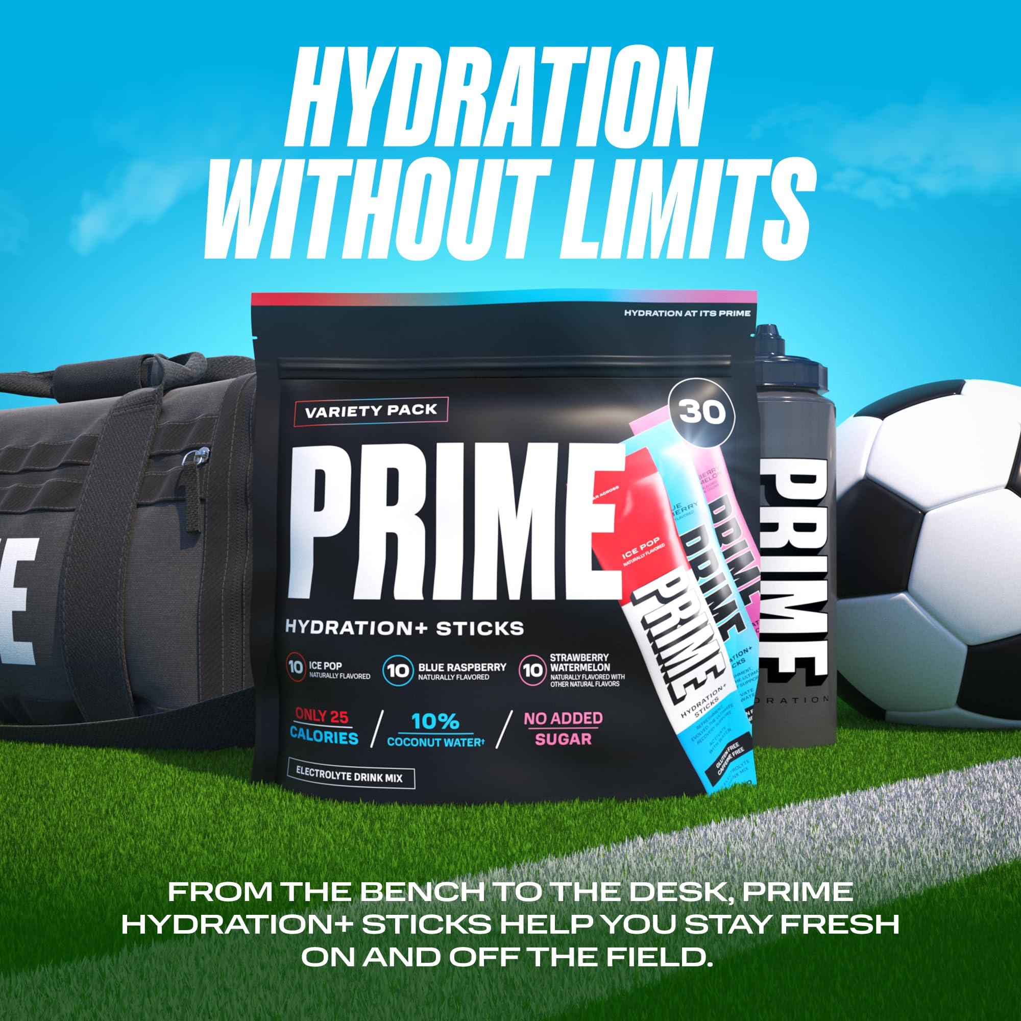 PRIME HYDRATION PRIME HYDRATION+ Sticks Variety Pack | Hydration Powder Single Serve Sticks | Electrolyte Powder On The Go | Low Sugar | Caffeine-Free | Vegan | 30 Sticks