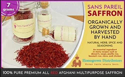 Sans Pareil Saffron Just as nature intended. Sans Pareil Saffron Spice Fresh Hand Harvest Organically Grown Saffron | 100% Pure Premium All Red Afghani Multipurpose Saffron | 14 Gram