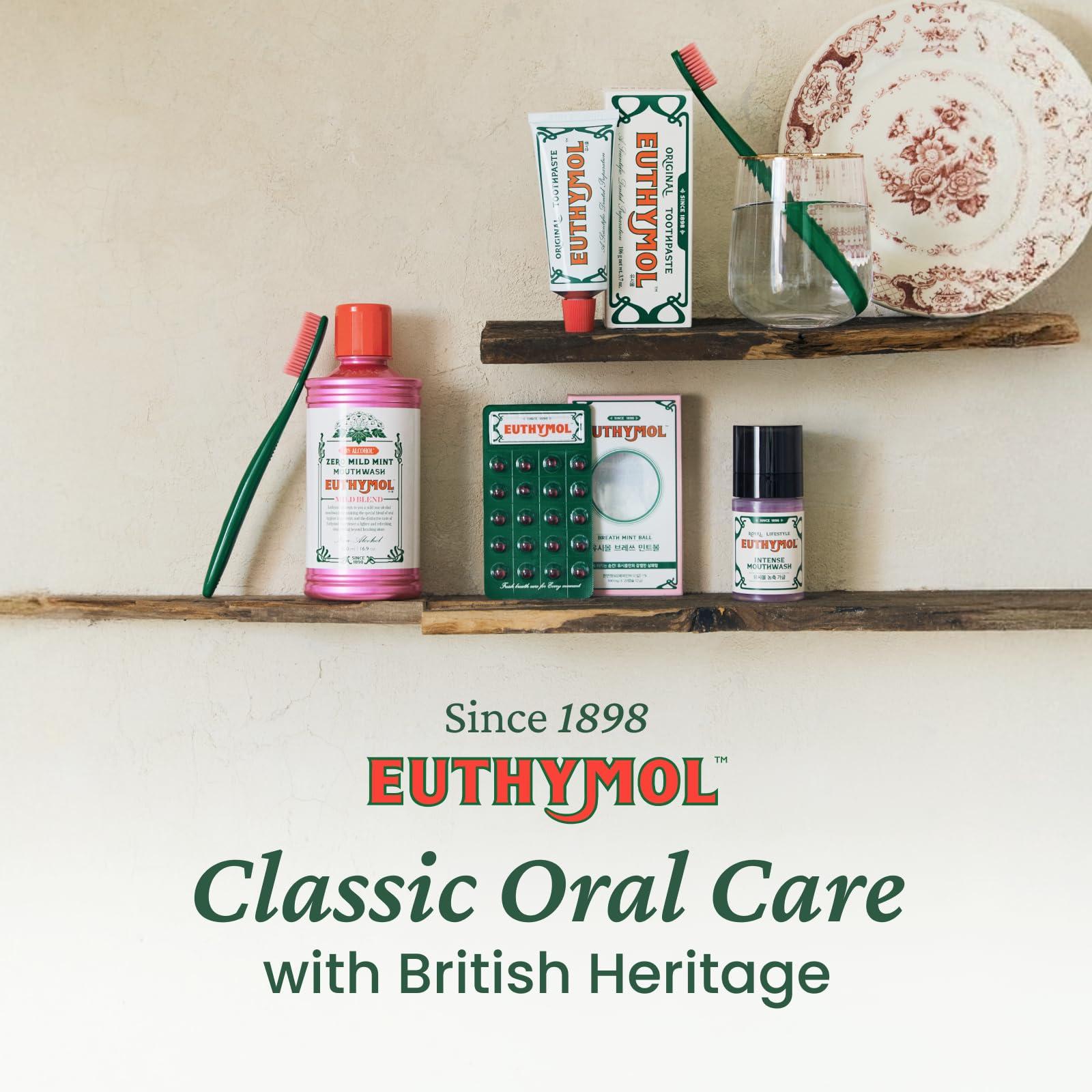 Euthymol EUTHYMOL Original Toothpaste (3.7fl oz, Pack of 5) - Fluoride-Free Toothpaste for Sensitive Teeth & Gum. Bad Breath, Cavity Prevention, 12-Hour Long Lasting Freshness with Wintergreen.