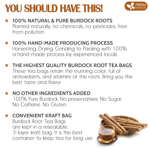 FRESHDRINKUS FreshDrinkUS, Premium 75 Burdock Root Tea Bags, 100% Natural & Pure from Burdock Root. Burdock Root Herbal Tea. Made with Natural Material Tea Bags. No Sugar, No Caffeine, No Gluten, Vegan.