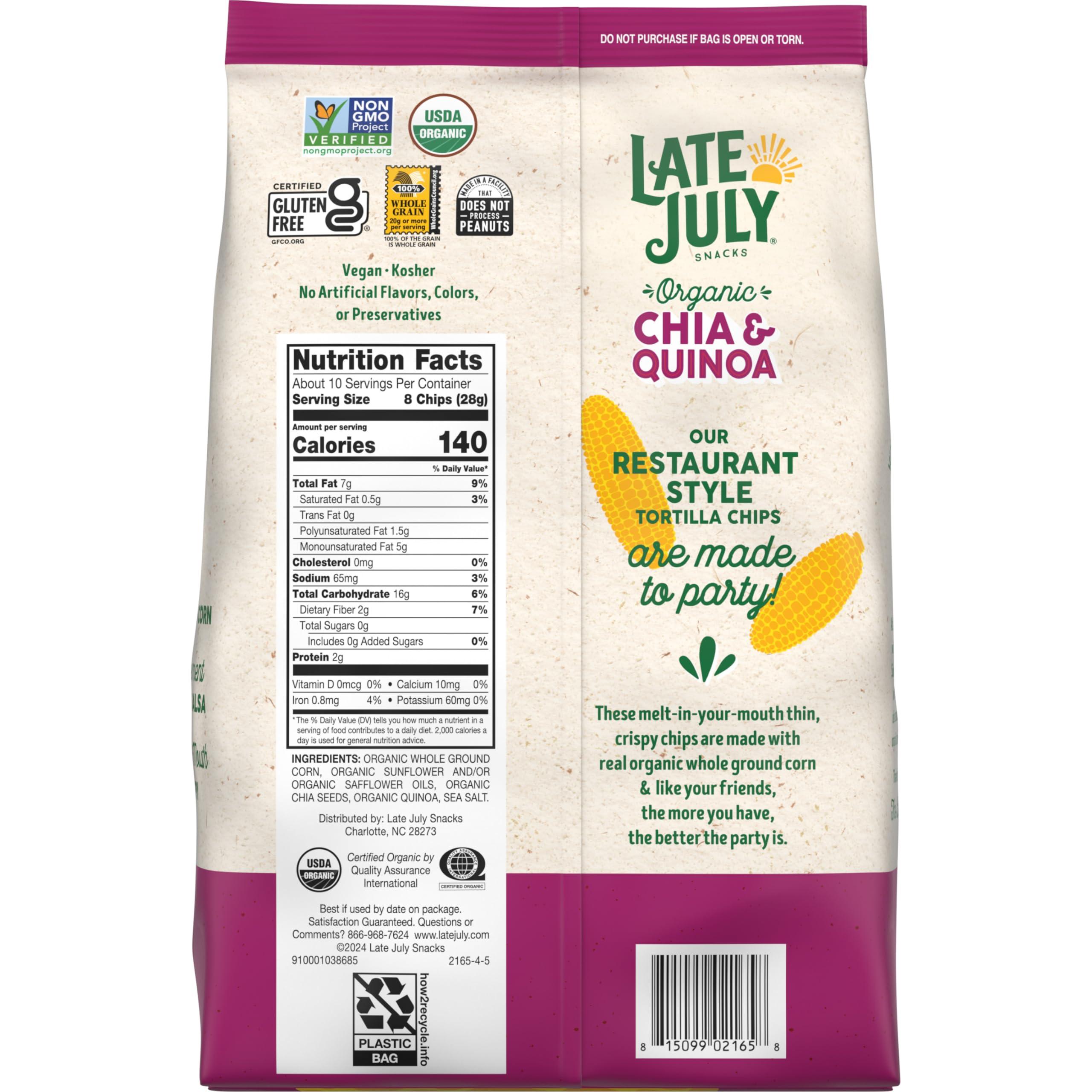 Late July Late July Snacks Thin and Crispy Organic Tortilla Chips with Chia and Quinoa, 10.1 oz Bag