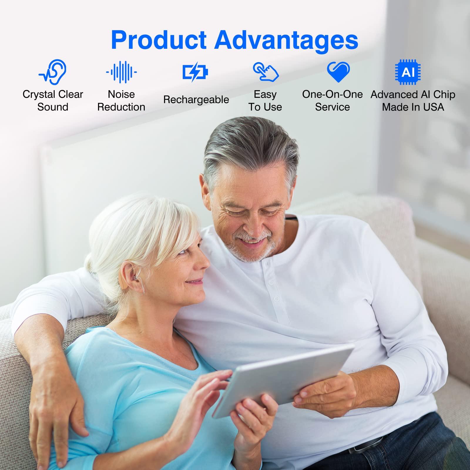 ONEBRIDGE Rechargable OTC Hearing Aids for Seniors with Advanced Noise Cancellation for Hearing Loss Ear Aid Assistant Digital Sound Amplification Devices
