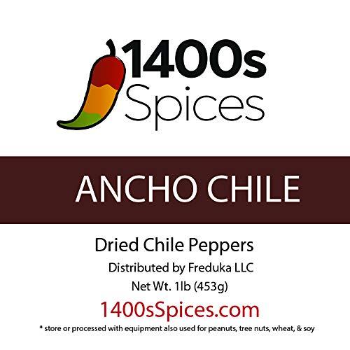 1400S SPICES 1lb Ancho Chili Dried Peppers, Whole Dried Chile Mexican Peppers, Dried Mexico Chiles for Tasty Cooking Recipes, Dry Ancho Chile Peppers by 1400s Spices