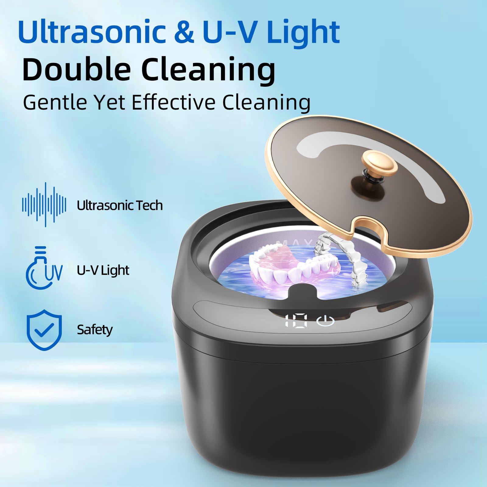 Raccomb Ultrasonic Cleaner for Retainer, Dentures, Mouth Guard, Aligner, Whitening Trays, 255ML 43kHz Jewelry Cleaner Ultrasonic Machine, Portable Ultrasonic Retainer Cleaner for Home Travel, Ideal Gift
