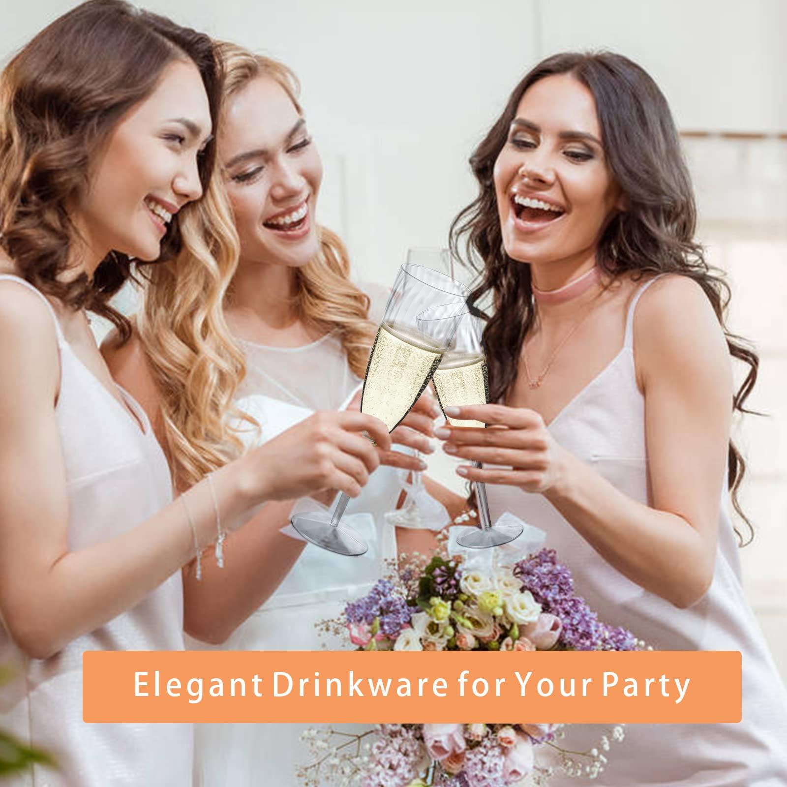 Homvle Homvle Plastic Champagne Flutes 96 Pack, Disposable Plastic Champagne Glasses 6 OZ, 1- Piece Construction Plastic Wine Glasses for Parties/Wedding