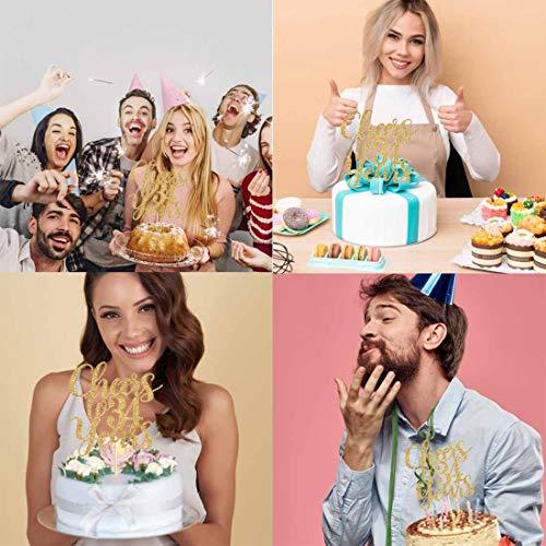 MAGJUCHE Gold Glitter Cheers to 34 years cake topper, Gold Happy 34th Birthday Cake Topper, Birthday Party Decorations, Supplies