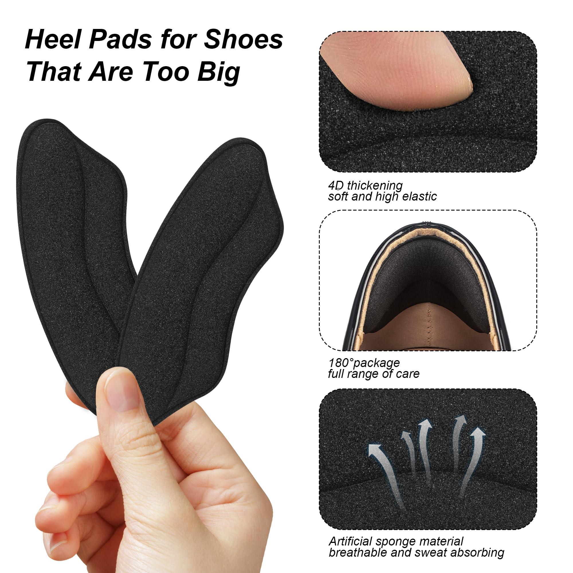 MATIE FIX Heel Grips Liner Cushions Inserts for Loose Shoes, Heel Pads Snugs for Shoe Too Big Men Women, Filler Improved Shoe Fit and Comfort, Stop Heel Slip and Blister (4 Pairs) (H Black)