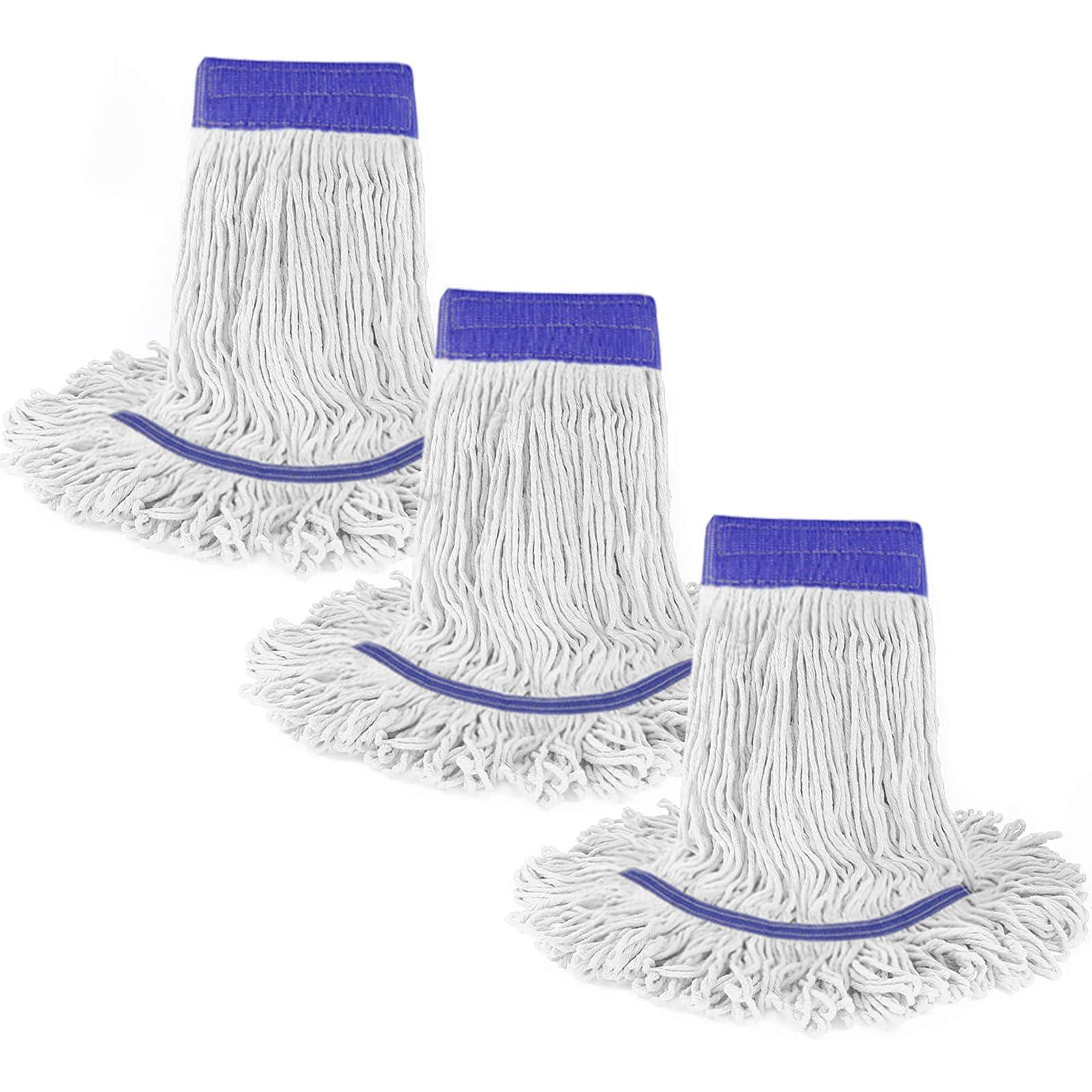 Tidy Monster Loop End Commercial String Mop Head, String Cotton mop Heads, 6 Inch Headband, Mop Head Replacement for Home, Highly Absorbent,Industrial and Commercial Use (3-White)