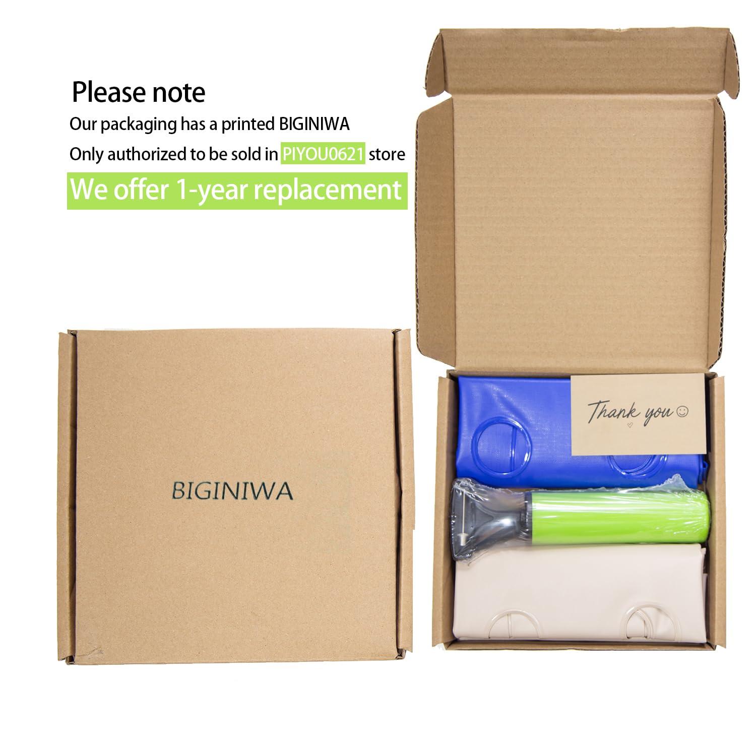 BIGINIWA Waffle Cushion 2 Pack - Inflatable Air Cushion with Pump - Pressure Sore Relief - Cream and Blue 17x17 Inch