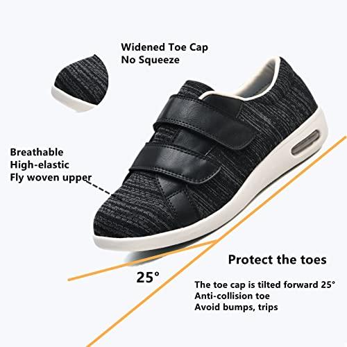 ZGDG ZGDG Women Diabetic Shoes Wide Width Edema Comfy Shoes with Adjustable Strap Lightweight Non-Slip Orthopedic Walking Shoes for Elderly Hammertoe Arthritis Bunions Swollen Feet Black Gray