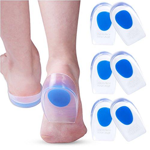 All one tech 3 Pair Gel Heel Cups Plantar Fasciitis Inserts - Silicone Gel Heel Pads for Heel Pain, Bone Spur & Achilles Pain, Gel Heel Cushions and Cups, Pad & Shock Absorbing Support