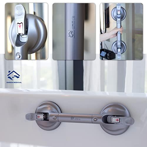 DAREN MEDICAL DAREN MEDICAL Heavy Duty Suction Shower Grab Bar - Toilet Bathroom Bathtub Safety - Shower Handles, Suction Cup Power Up to 250 LB, Perfect for Elderly Seniors(18.5 Inch, Gray Silver)