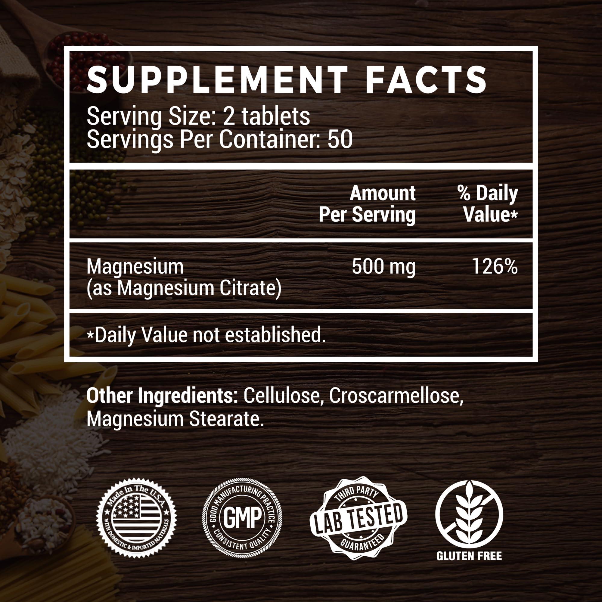 VANI Magnesium Citrate 500MG 100 Tablets- Vegan Safe, High Absorption