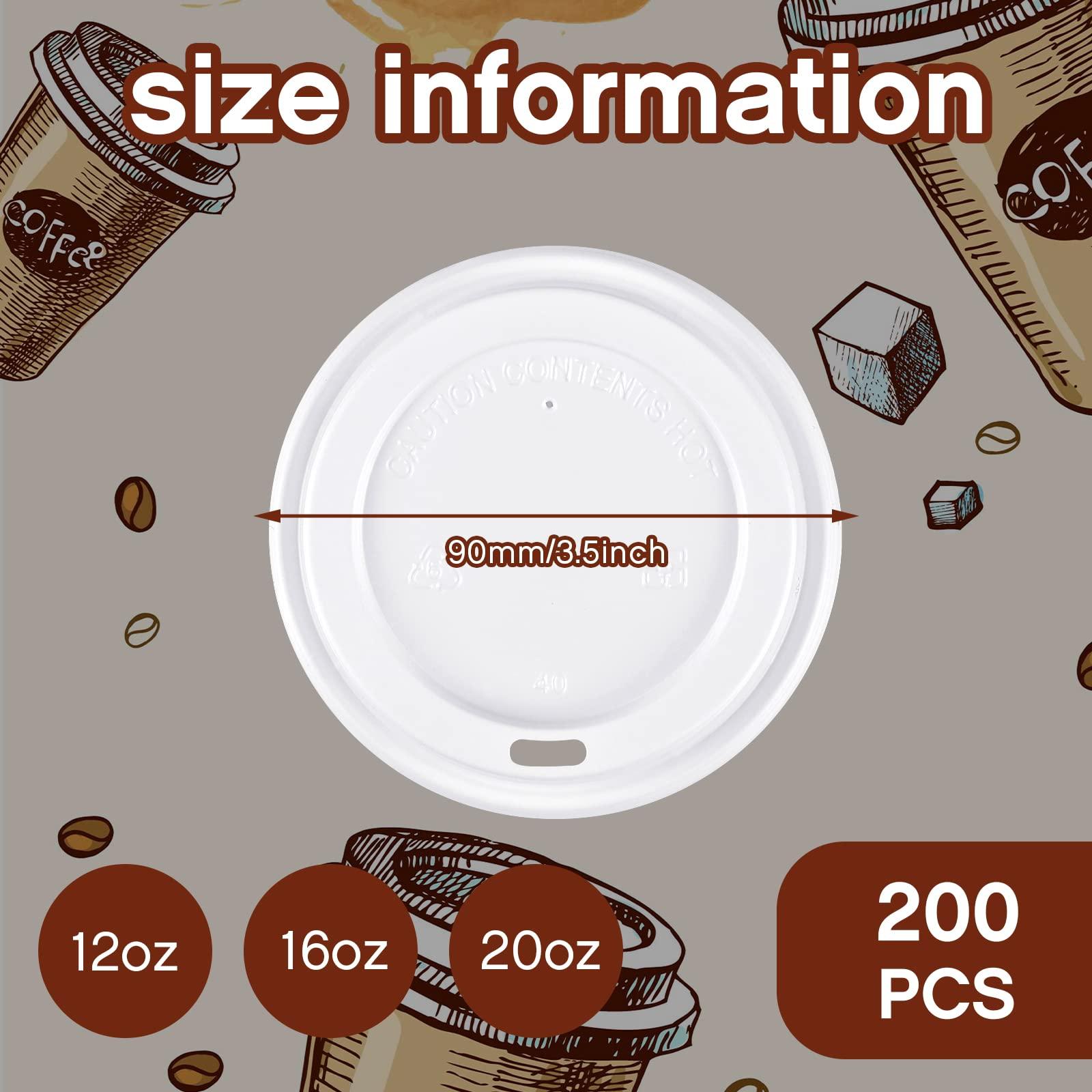 Cunhill 200 Pack Hot Drink Lids Plastic Lid Dome Coffee Cup Lid Easy Flow Anti Spill Design Fits Most 10 to 24 Ounce and 8 oz Squat Cups for Cafes, Office, Car, Home, Travel (White)