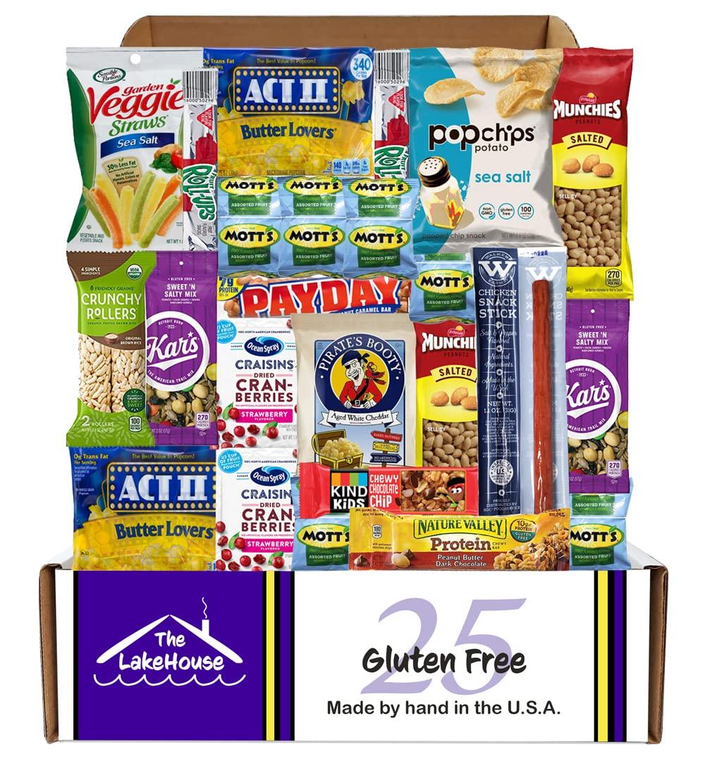 The LakeHouse LakeHouse 25 Gluten Free Snacks - Quality Celiac-Friendly Healthy Snacks Variety Pack For Kids Adults - Gluten Free Snack Box - College Care Package Gift Basket - Snack Boxes For Kids