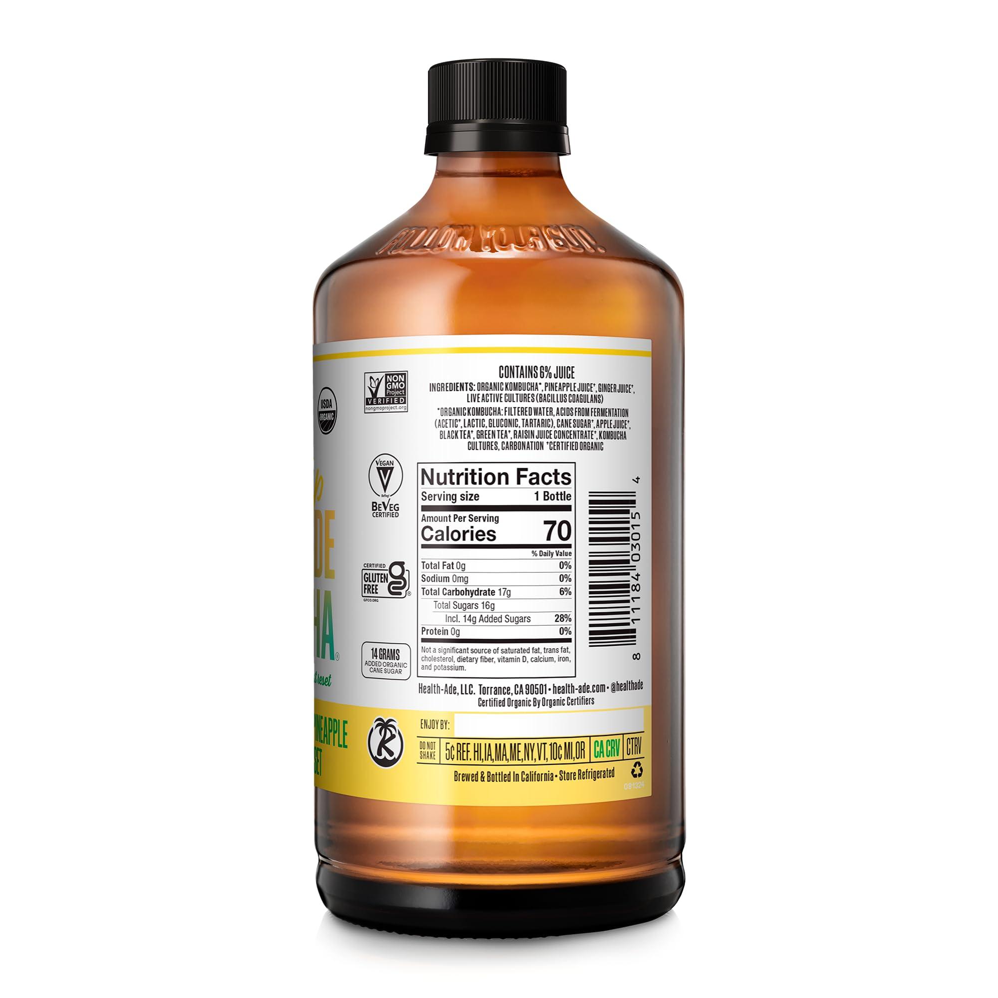 Health-Ade Health-Ade Kombucha Tea Organic Drink, Fermented Tea with Living Probiotics, Detoxifying Acids, Supports Gut Health, Non-GMO, Vegan, Gluten Free, 12 Pack (16 Fl Oz Bottles), Ginger Pineapple Belly Res