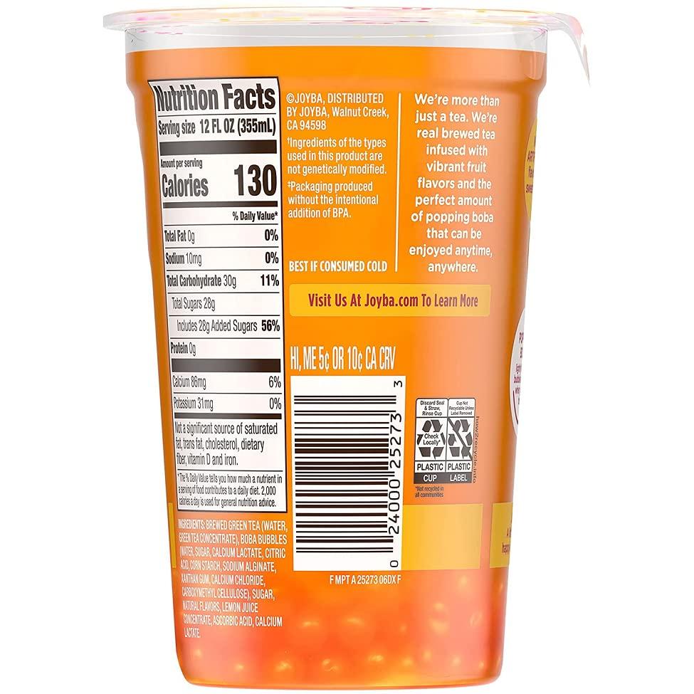 Joyba Joyba Bubble Tea Mango Passion Fruit Green Tea with Popping Boba, 12 fl.oz. Cups (6)