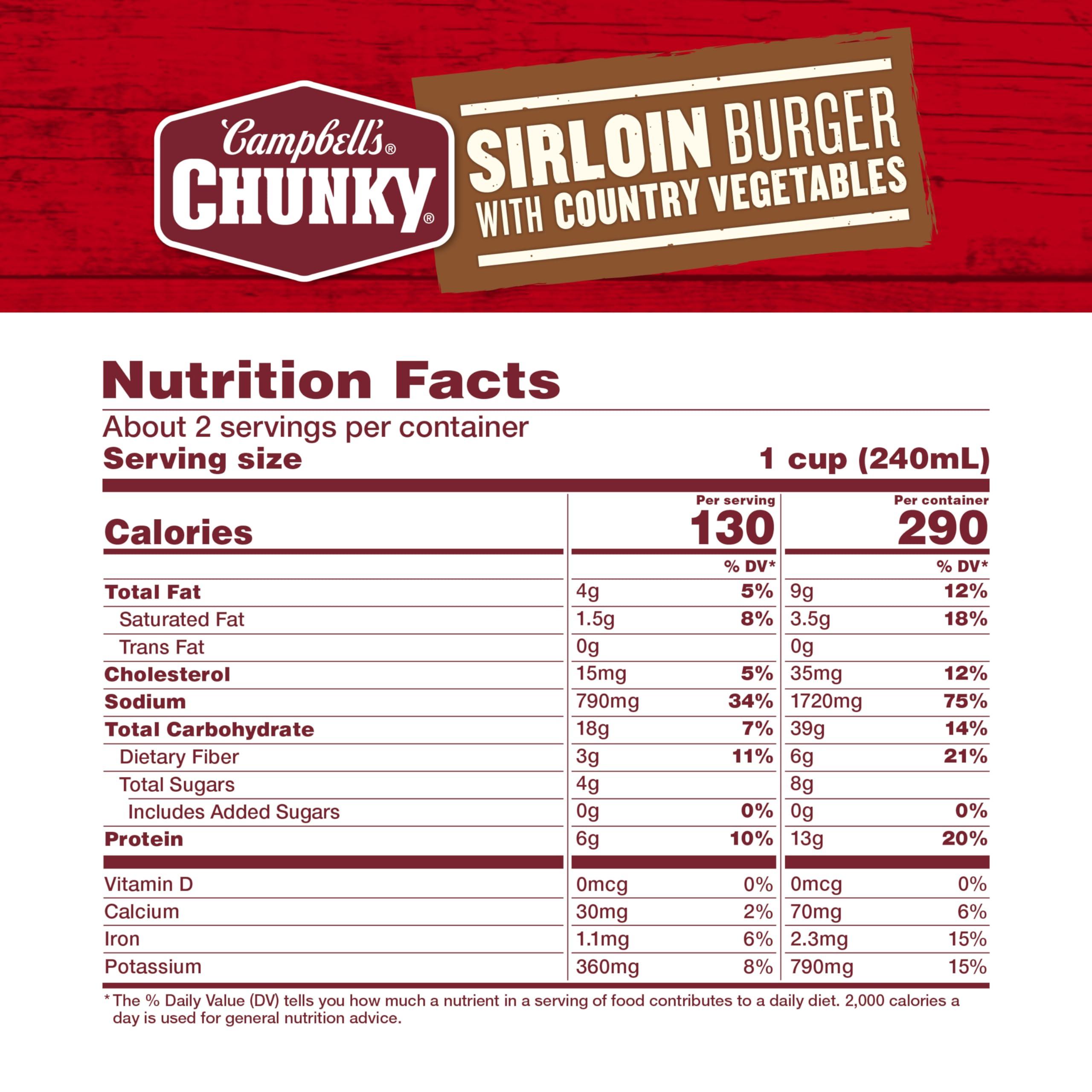 Campbell\'s Campbells Chunky Soup, Sirloin Burger With Country Vegetable Beef Soup, 18.8 oz Can