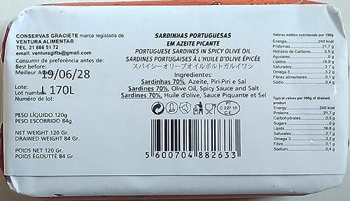 Generic Conservas GRACIETE - Gourmet Canned whole Sardine in Spicy Extra Olive Oil - 4.23oz / 120gr (Pack of 5 cans)