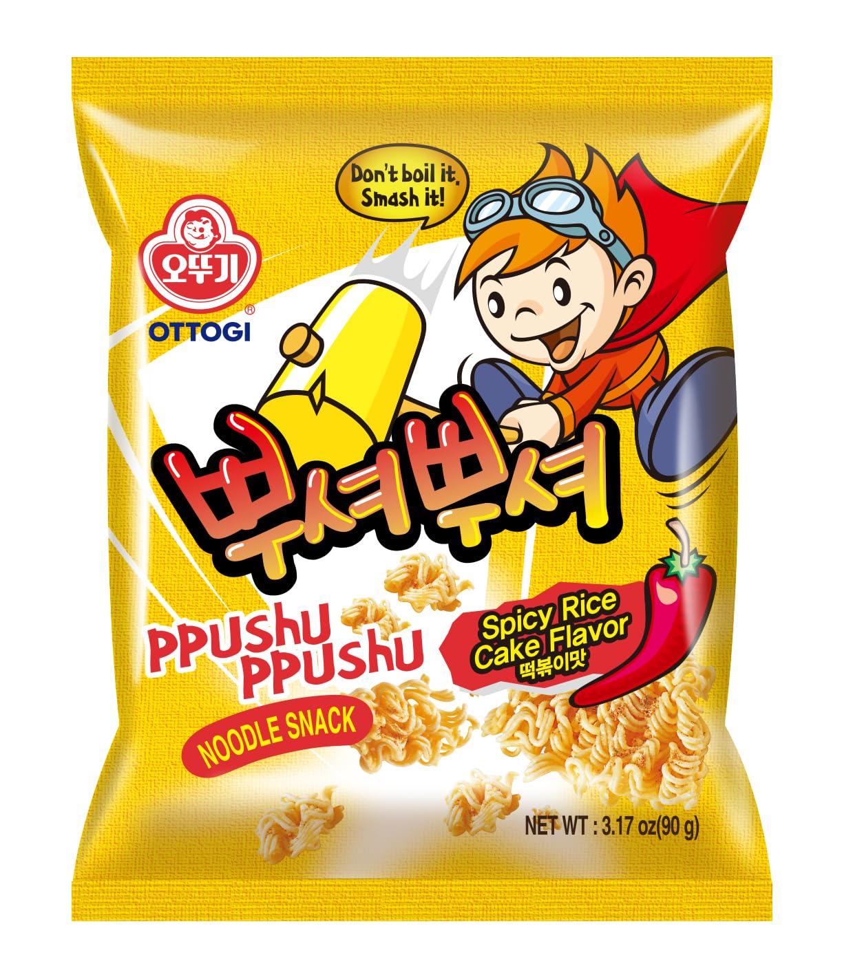 Ottogi [OTTOGI] PPUSHU PPUSHU NOODLE SNACK- Spicy Rice Cake Flavor (90g) - 24 Pack