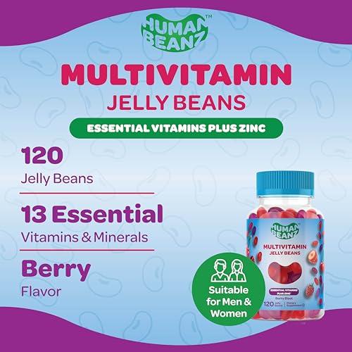 Human Beanz Human Beanz Multivitamin Jelly Bean Gummies with Zinc for Men and Women, Immune Support Dietary Supplements for Adults, Vegetarian, 120 Berry Blast Jelly Beans, Kosher