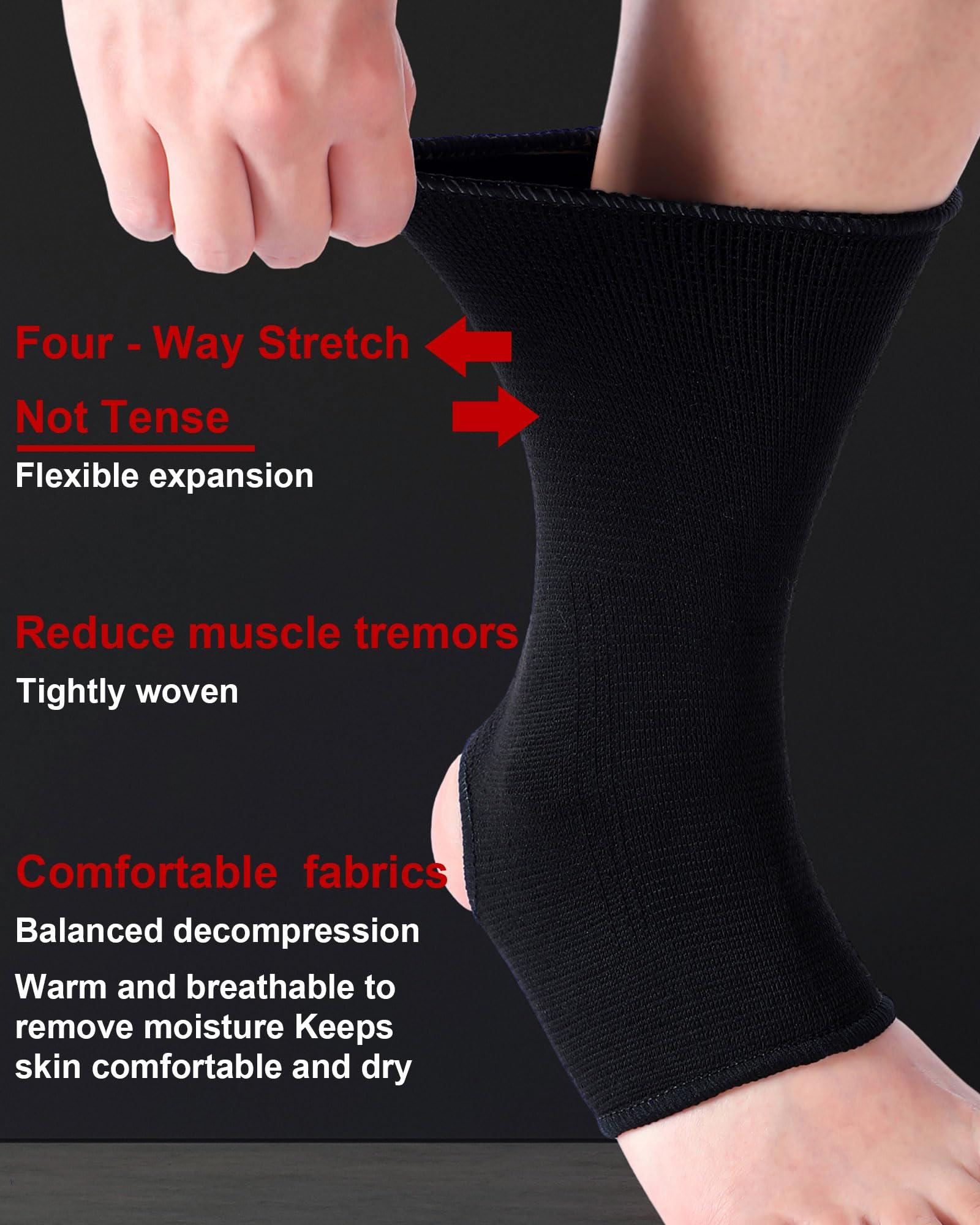 Handepo Handepo 4 Pairs Muay Thai Ankle Wraps MMA Compression Foot Sleeve Ankle Braces Sock Support for Men Women Kickboxing Martial Arts Gym Running Sports(Black)