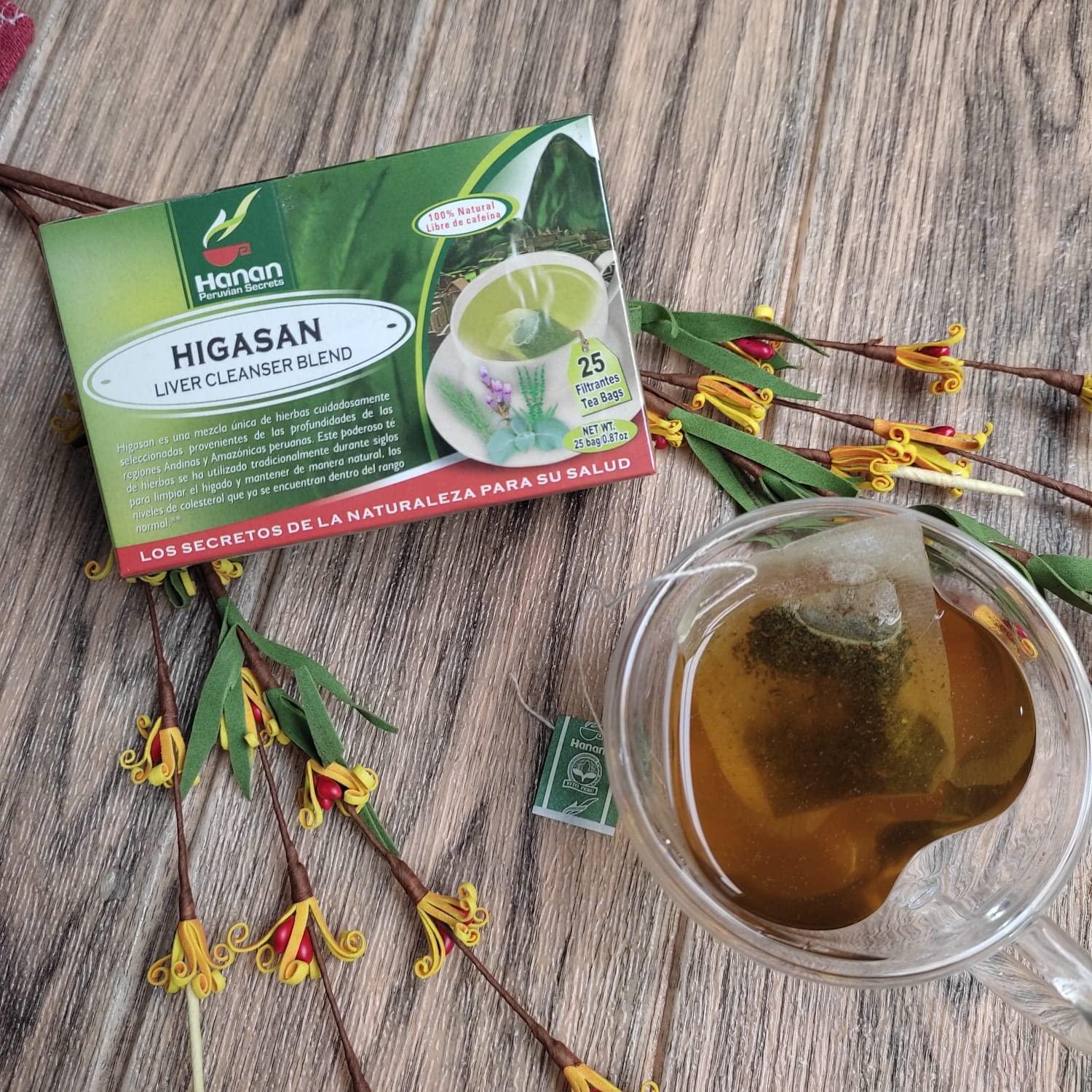 HANAN PERUVIAN SECRETS Hanan Peruvian Secrets Higasan Herbal Tea | 100% Natural Liver Cleanser | 25 Tea Bags | Naturally Aids in Cleansing the Liver and Maintaining Healthy Cholesterol Levels (12 Pack)