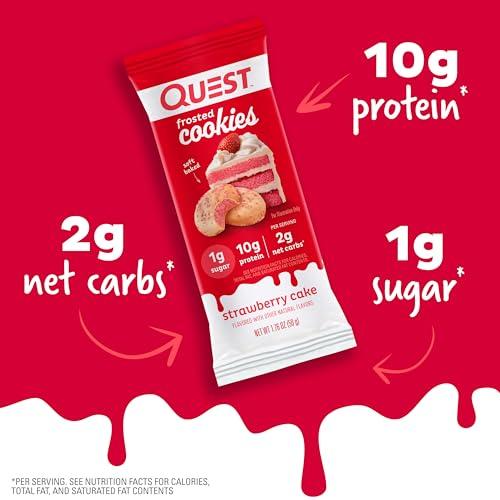 Quest Nutrition Quest Nutrition Frosted Cookies Twin Pack, Strawberry Cake, 1g Sugar, 10g Protein, 2g Net Carbs, Gluten Free, 16 Cookies