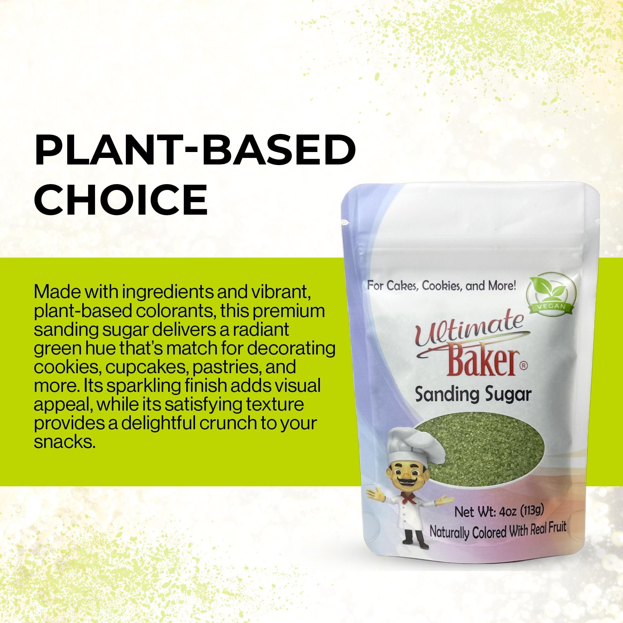 Ultimate Baker Ultimate Baker Sanding Sugar, Naturally Colored Sanding Sugar for Cookies, Colored Baking Sugar, Medium Crystal Colored Sugar for Cake Decorating & Cocktail Rimming (4oz Bag, Green)