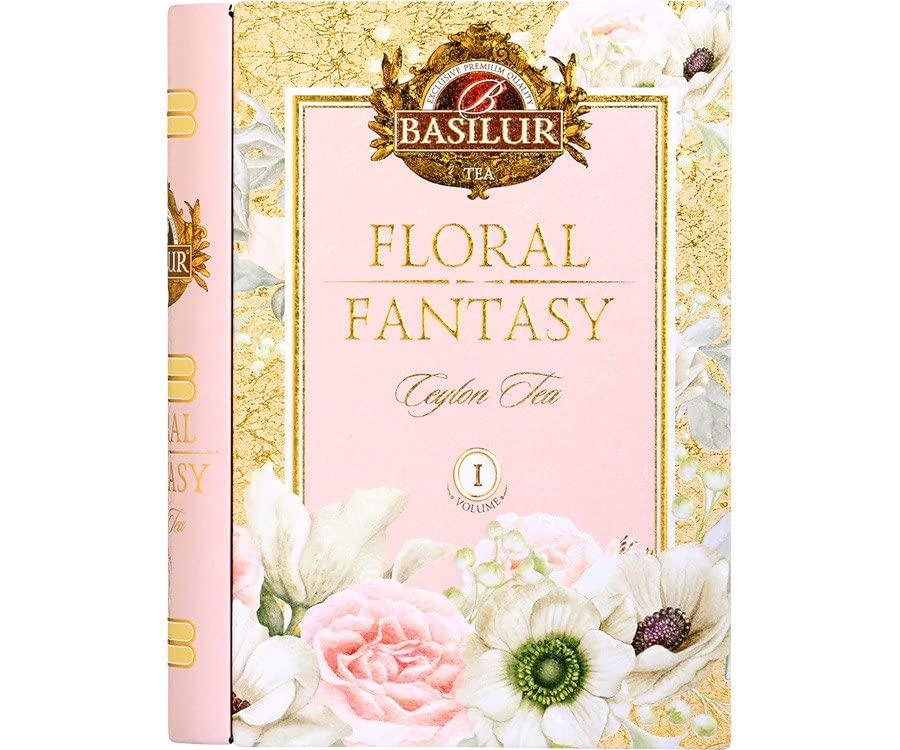 Basilur Basilur | Gift Tea Set | Floral Fantasy Volume 01 | Collectable Metal Tin Caddy | Pure Ceylon Green Leaf Tea with Hibiscus Flower, Peppermint and Rose flower| 100g /3.52 oz