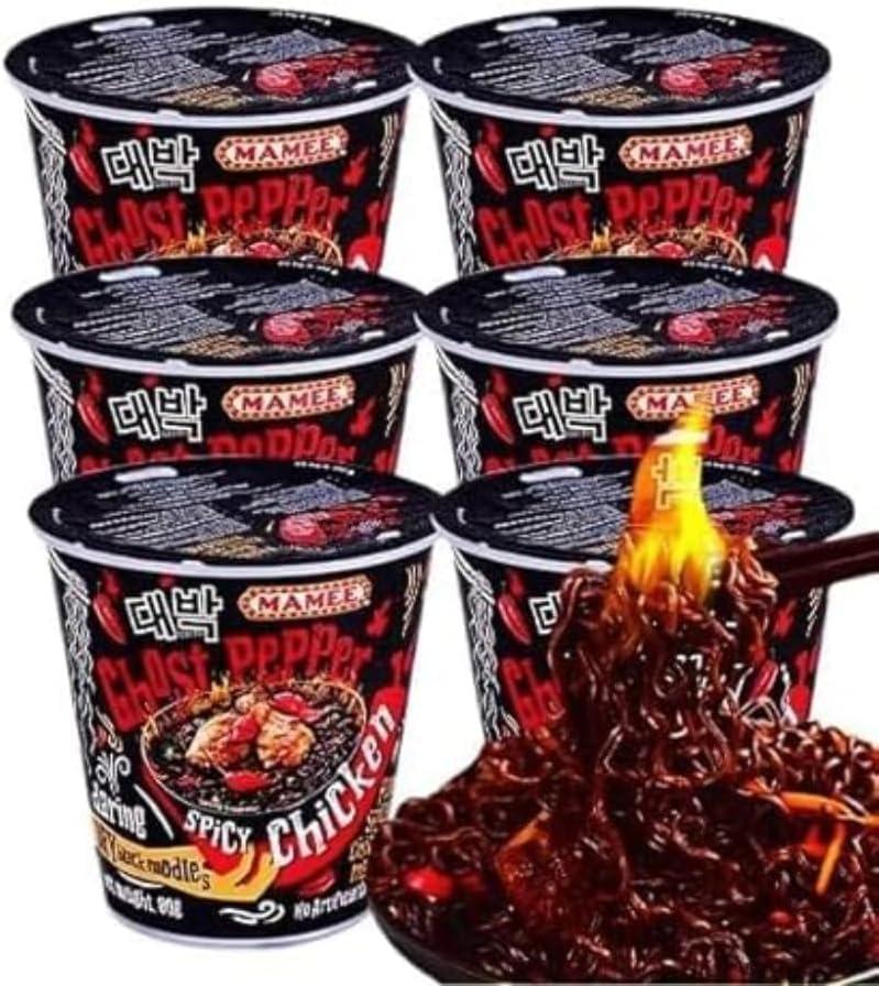 ZAOIAN Ghost Pepper Noodles Spicy Dry Mixed Noodles 80g/barrel, 1 Million Spiciness, Black Noodles, Hot Pepper Spicy Instant Dry Mixed Noodles, Super Spicy Instant Noodles, Cup Noodles (2 buckets)