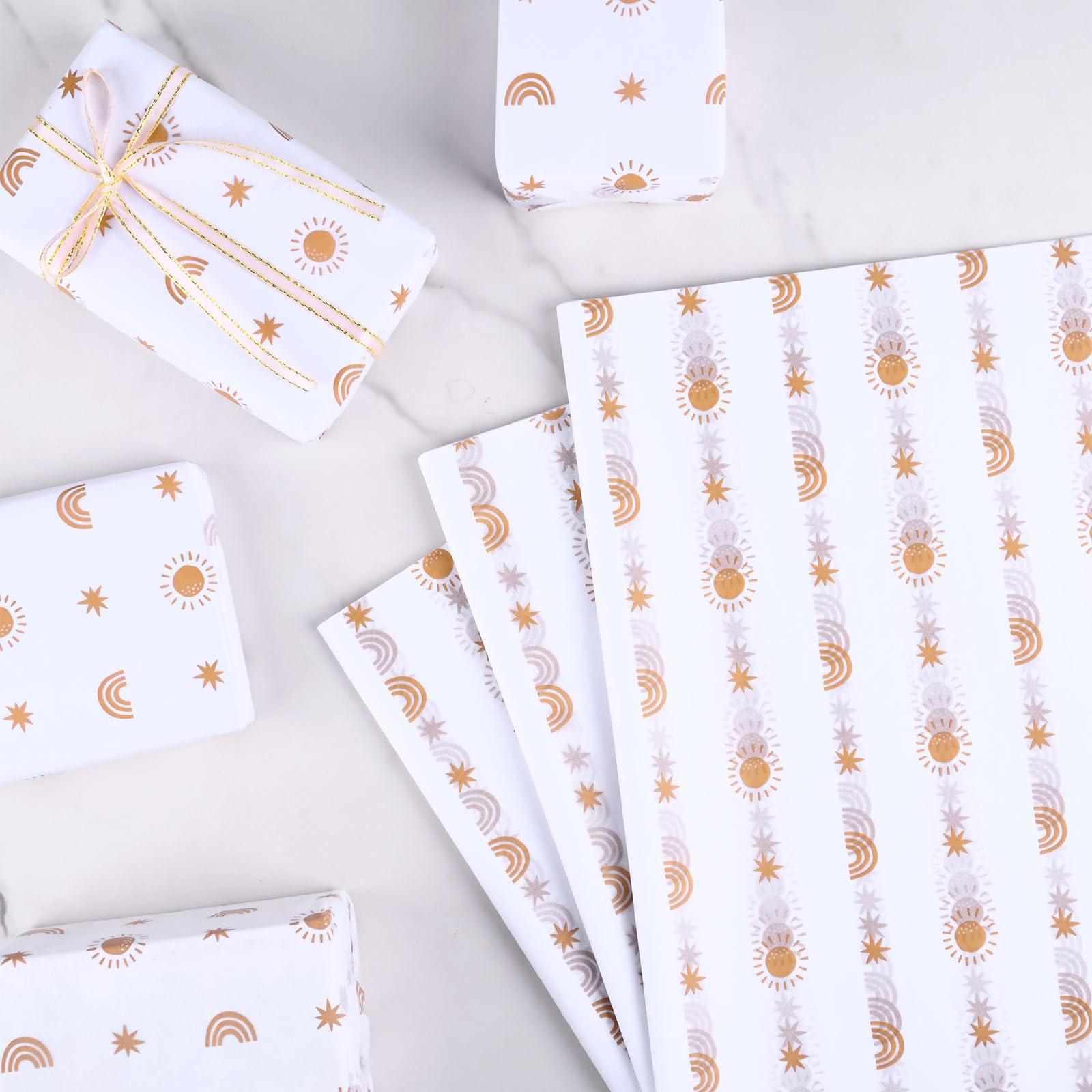 Bolsome 100 Sheets 20 * 14 Inches Sunshine Boho Rainbow Tissue Paper for Gift Wrapping Boho Wrapping Paper Printed Pastel Tissue Paper Bulk for Gift Bags for Birthday Wedding Baby Shower DIY Craft