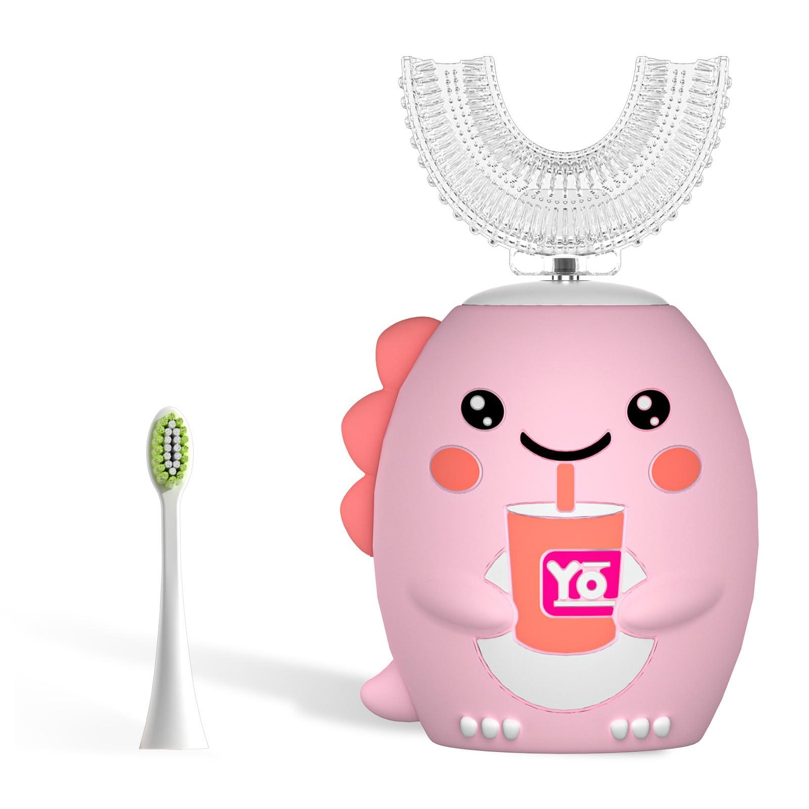 Yodabai yeklike Kids Electric Toothbrushes, U Shaped Ultrasonic Toothbrush,Rechargeable Kids Toothbrush w/Smart Timer, Sonic Toothbrush Kids with 6 Modes, IPX7 Waterproof Design (2-7 Year Old, Pink)