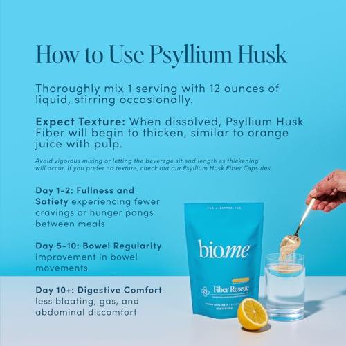 Bio.me Fiber Rescue - Psyllium Husk Powder for Digestive Health & Bloating Relief, Sugar Free Lemonade Flavored Prebiotic Soluble Fiber Powder, Non-GMO Fiber Supplement Powder, Gluten Free - 30 Servings