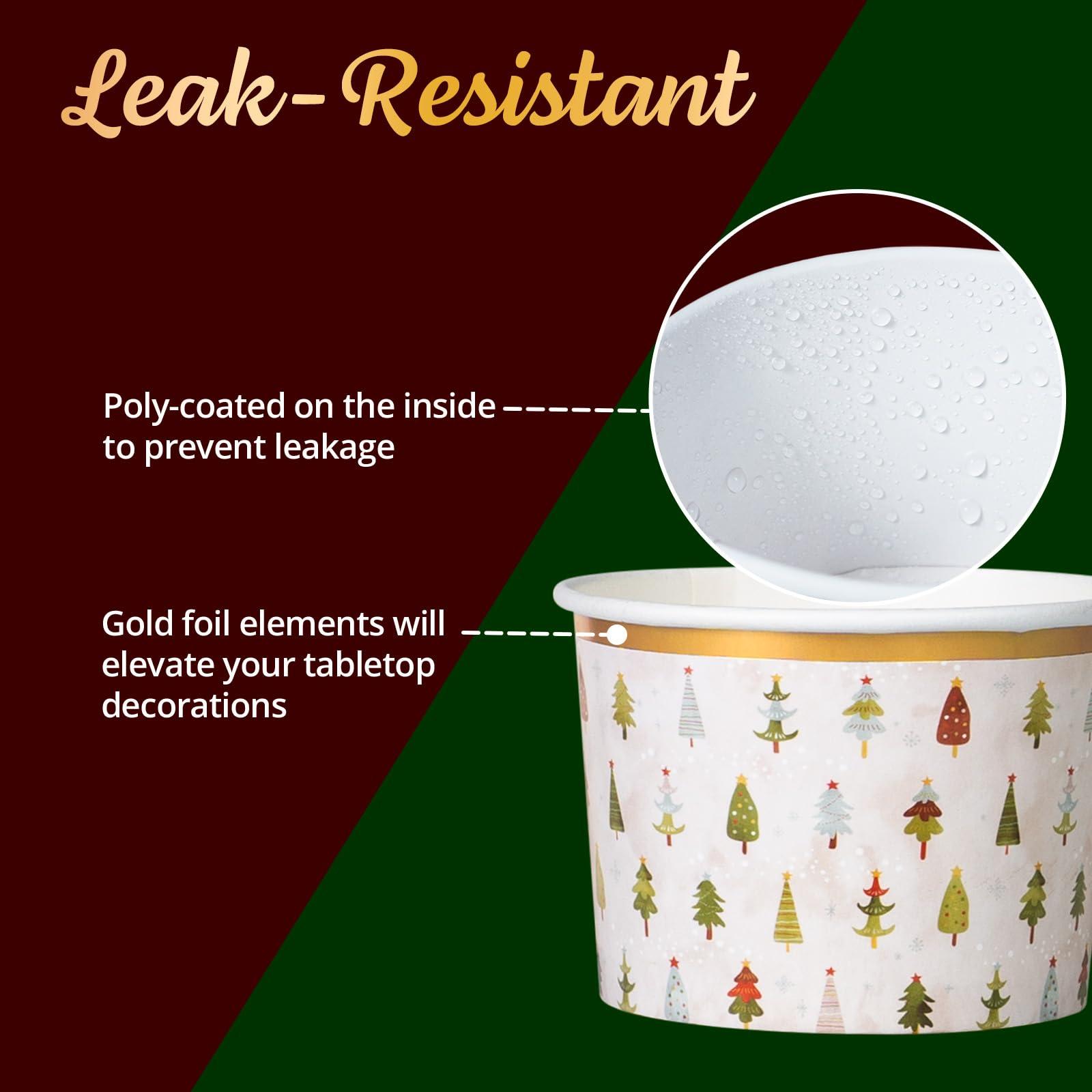Confettiville Confettiville Paper Ice Cream Cups, 50-Count 9-Oz Disposable Dessert Bowls for Hot or Cold Food, 9-Ounce Christmas Party Supplies Treat Cups, Handdrawn Christmas Trees, Gold Foil