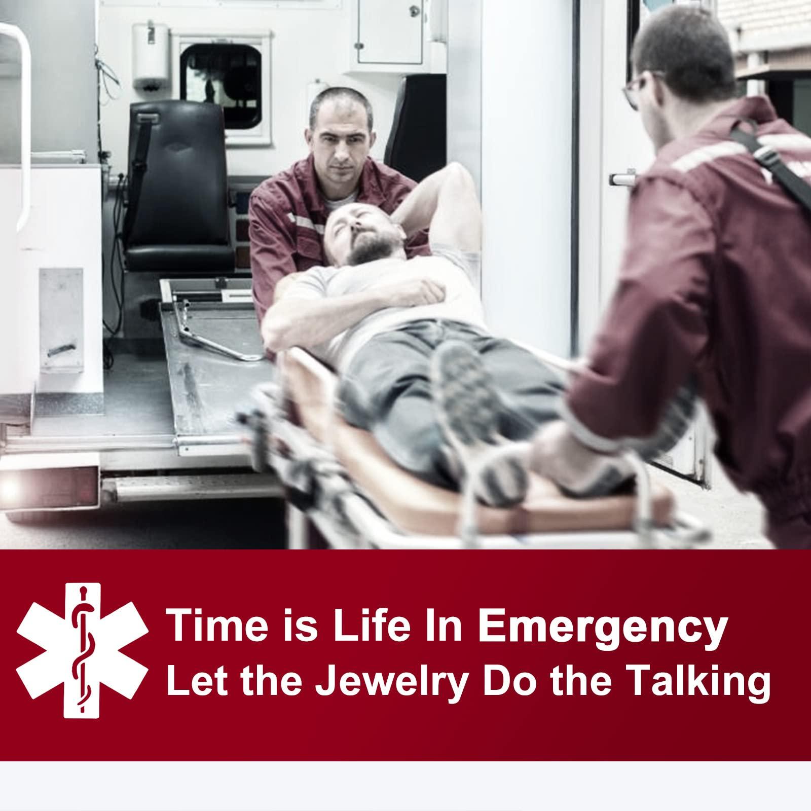 Supcare Supcare Diabetic Necklace for Men Gold Stainless Steel Necklace Engraved Necklace Medical Alert Necklace for Men Customizable Necklace