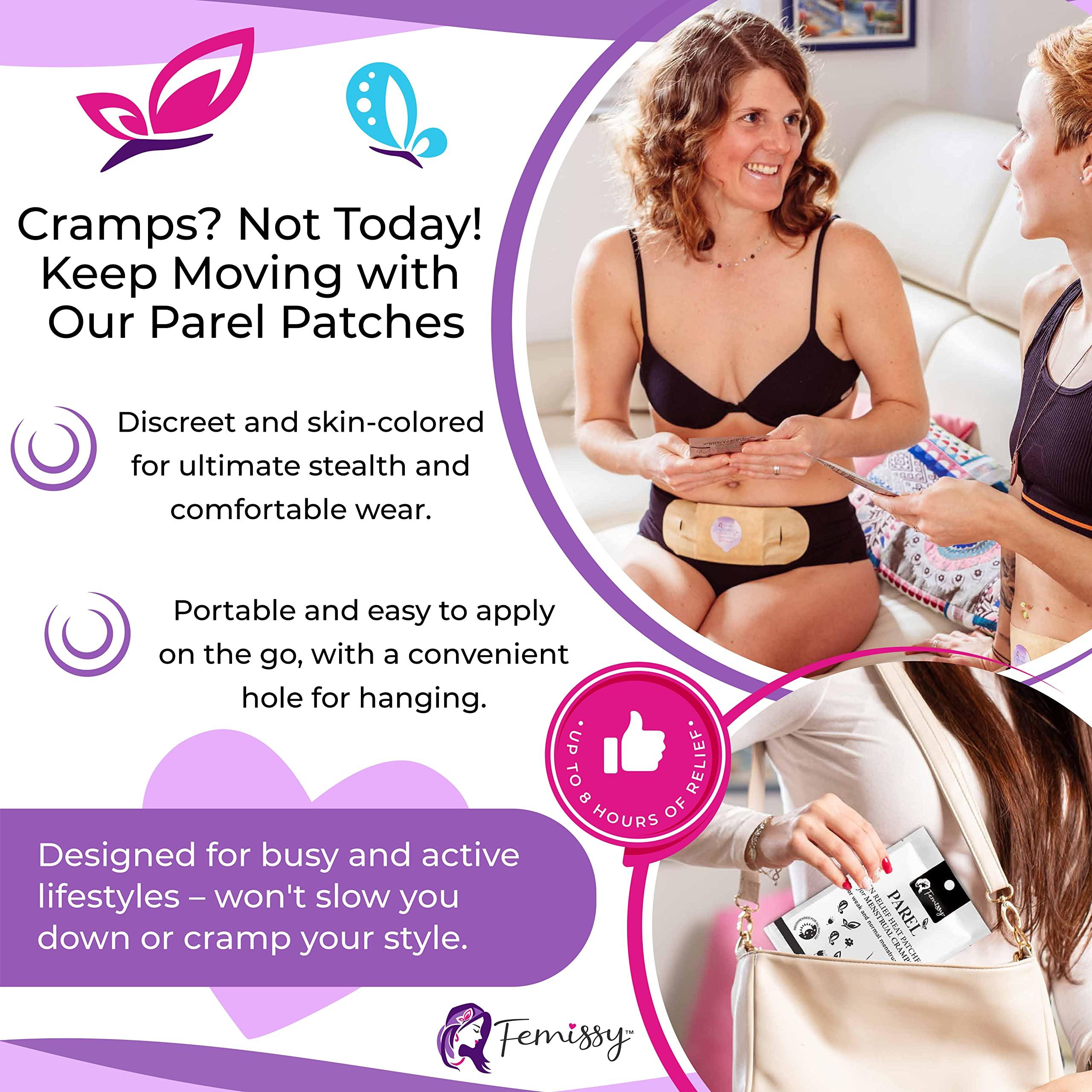 Femissy Heat Patches for Menstrual Cramps Based on Flow Strength, 1 Single Patch for Weak & Normal Flow + Natural Yoni Vulva Oil for Women PH Balance & Dryness (1 fl oz) Sensitive Skin Herbal Moisturizer