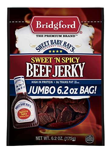 Bridgford Bridgford Sweet Baby Rays Beef Jerky Sweet N Spicy 6.2 oz Pack of 4 - High Protein Sweet and Spicy Beef Jerky for Your Dietary Preference - Ready-to-Eat Spicy Beef Jerky for On-the-Go Snacking