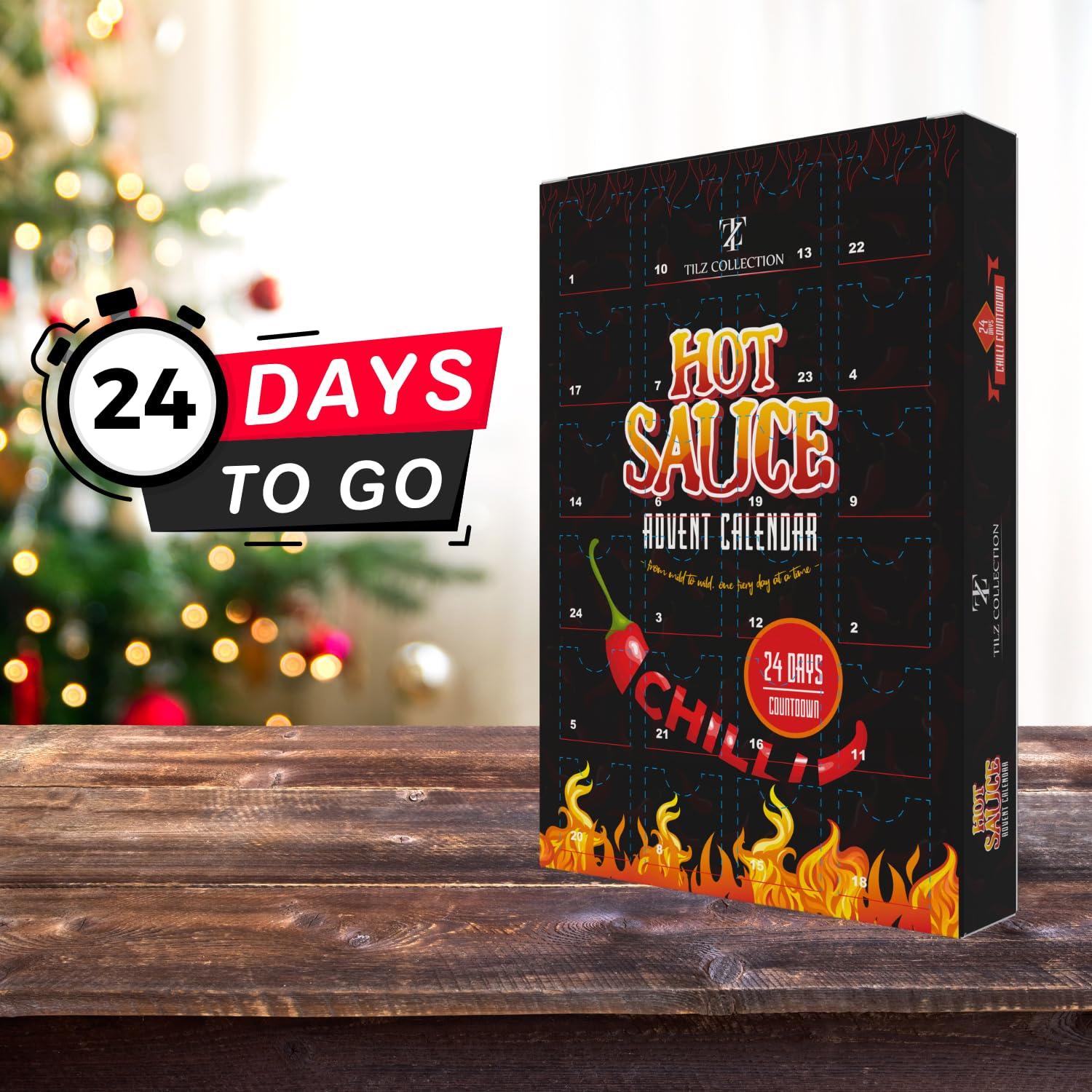 TILZ COLLECTION Hot Sauce Advent Calendar 2024-24 Days Chilli Sauce Advent Calendar, Food Advent Calendar 2024 Men, Hot Sauce Set, Non-chocolate Advent Calendar Women, Chilli Challenge Hot Sauce (Black)