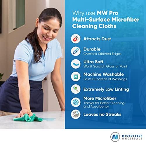 Microfiber Wholesale MW Pro Multi-Surface Microfiber Towel – 12 Pack | Premium Cleaning Cloth | Clean, Buff, Dust, Polish, Absorb | Large 16"x16" (Blue)