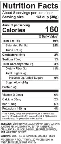 NuTrail NuTrail Nut Granola, Blueberry Cinnamon, No Sugar Added, Gluten Free, Grain Free, Keto, Low Carb, Healthy Breakfast Cereal 8 oz. 3 Count