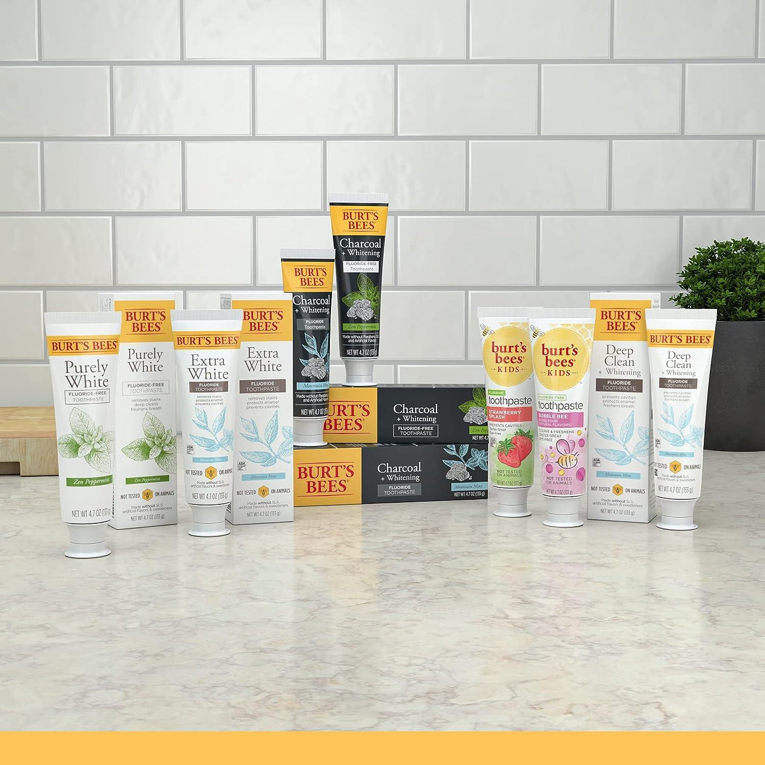 Burt\'s Bees Burt\'s Bees Toothpaste, Natural Flavor, Fluoride Toothpaste Deep Clean + Whitening, Mountain Mint, 4.7 oz each , (Pack of 3)