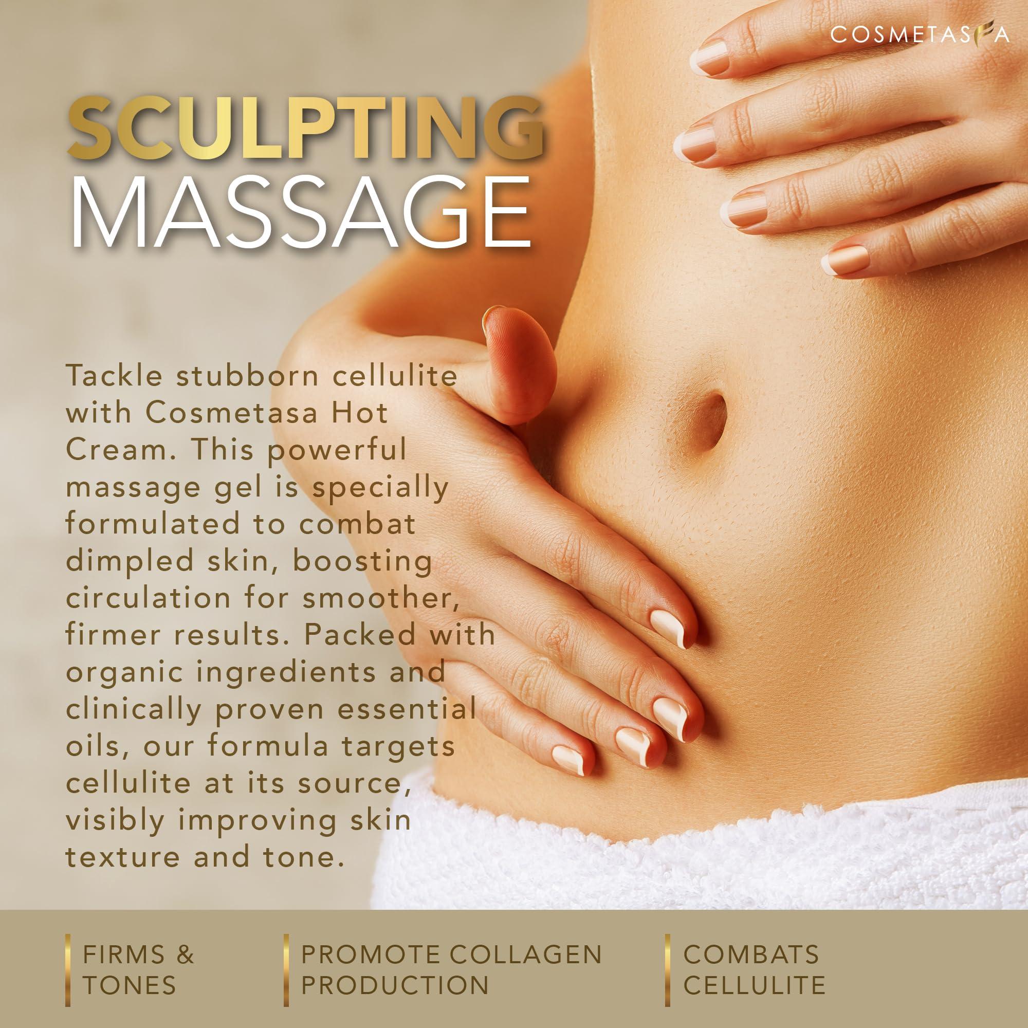 Cosmetasa Cellulite Massage Oil, Gel & Mitt - Natural Hot Cream Massage Gel, Oil & Massager - Firm, Tone, Tighten & Moisturize Skin. Soothes Muscles (16.9 oz)