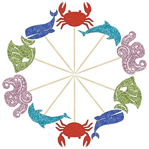 Gyufise Gyufise 30 Pack Ocean Sea Animals Cupcake Toppers Dolphin Crab whale Octopus Fish Cupcake Picks Baby Shower Under the Sea Animals Theme Birthday Party Cake Decorations Supplies
