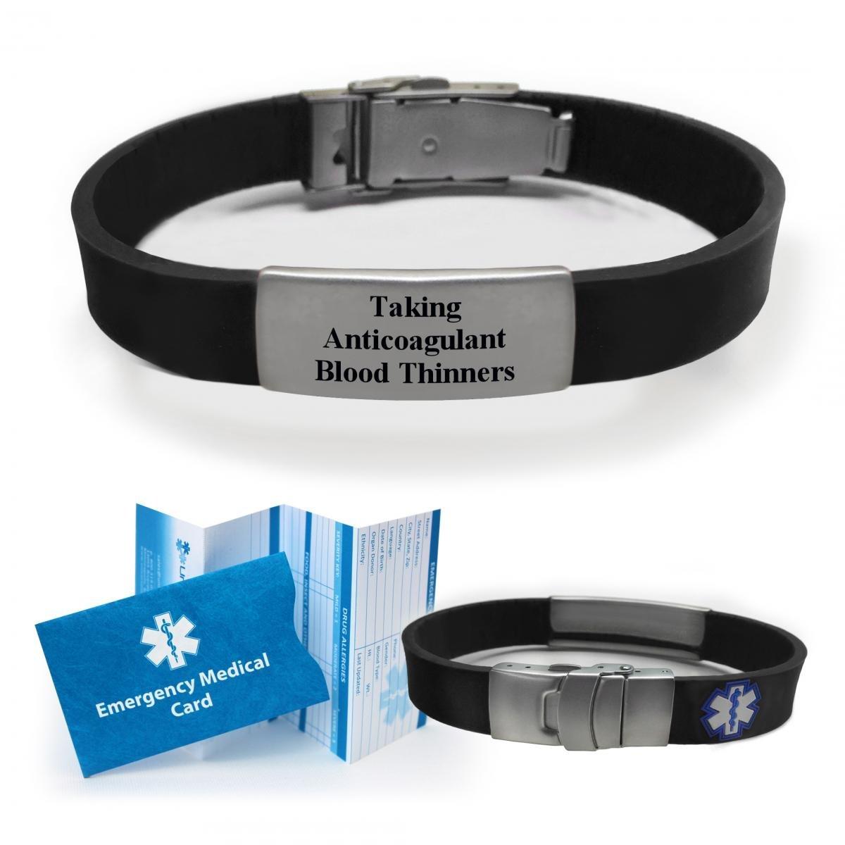 Universal Medical Data "Taking ANTICOAGULANT Blood THINNERS" Sport/Slim Reversible Medical Alert ID Bracelet for Men and Women