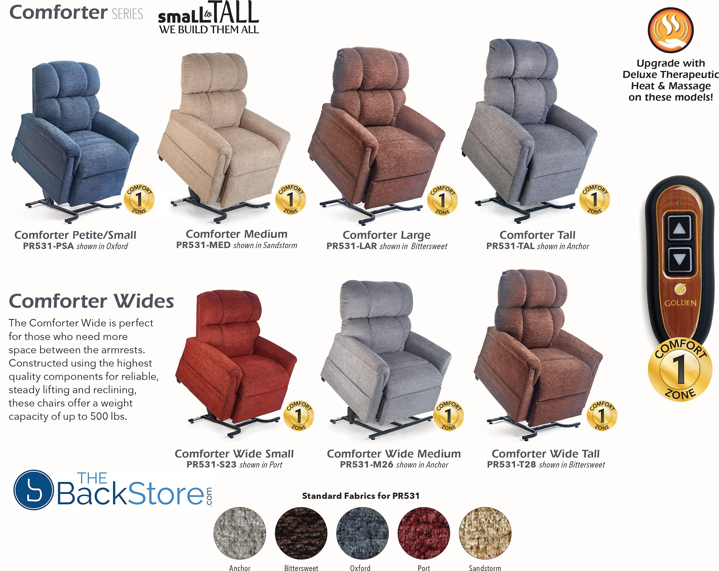 Golden Technologies Golden Technologies Comforter Series PR-531-LAR Large PR531 375 lb. Weight Capacity 3 Position Power Lift Chair Recliner - Sandstorm Tan Fabric