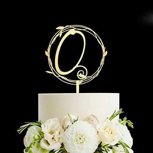Vinisong Vinisong Initial Letter Q Cake Topper Gold Acrylic Cake Toppers Cake Decorations for Children or Adults Personalized Wreath Cake Topper for Birthday Wedding Anniversary Keepsake Party Decor