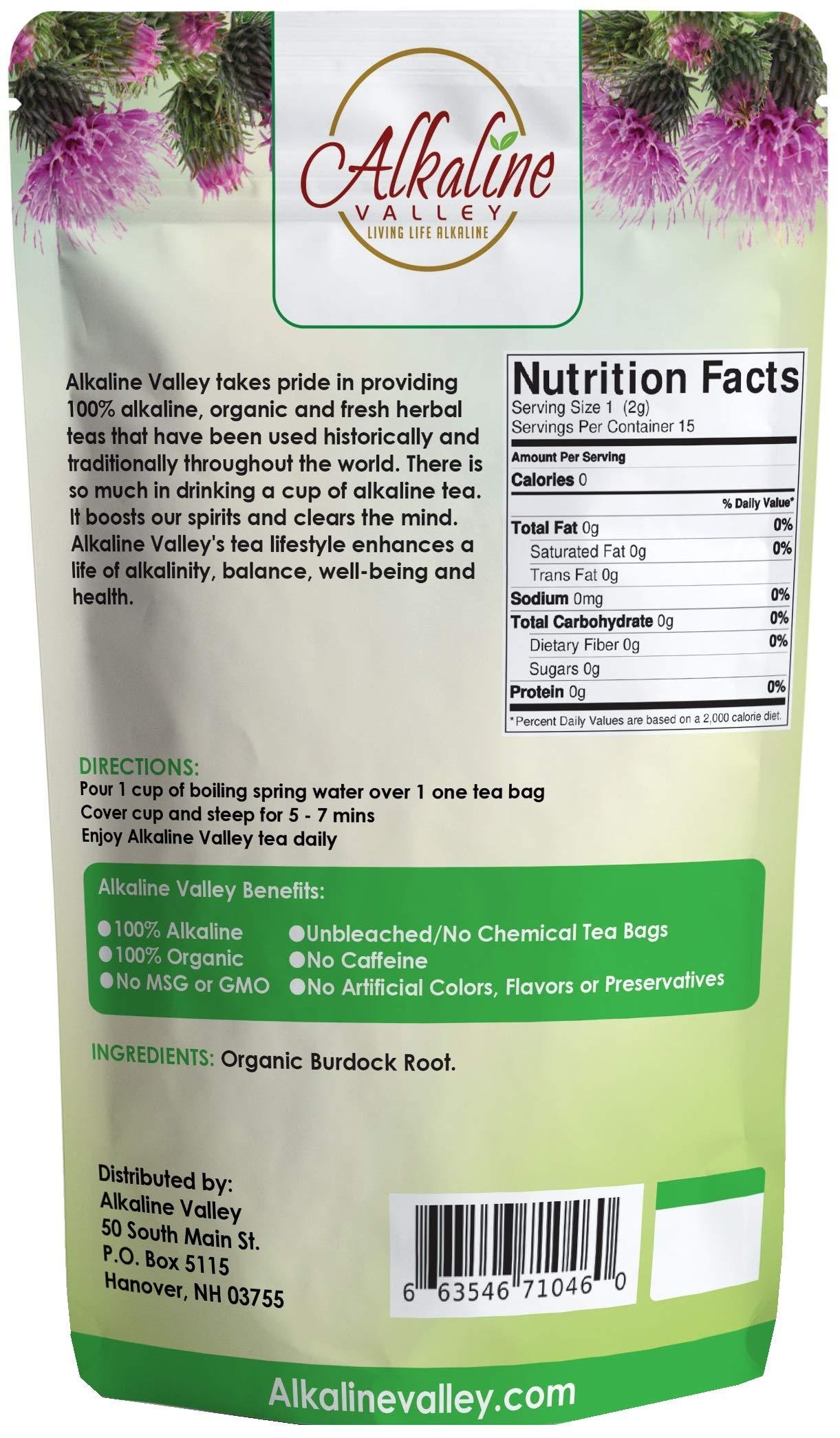 Alkaline Valley Burdock Root Tea Organic - 100% Alkaline - 45 Unbleached/Chemical-Free Burdock Root Tea Bags - Pack of 3 - Caffeine-Free, No GMO